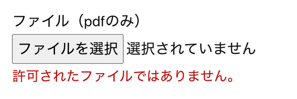 WordPressプラグインMW WP Form 拡張子制限エラー表示例