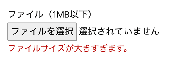 WordPressプラグインMW WP Form サイズ制限エラー表示例